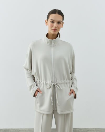 Modal Soft Touch Tünelli Fermuarlı Hırka Taş 