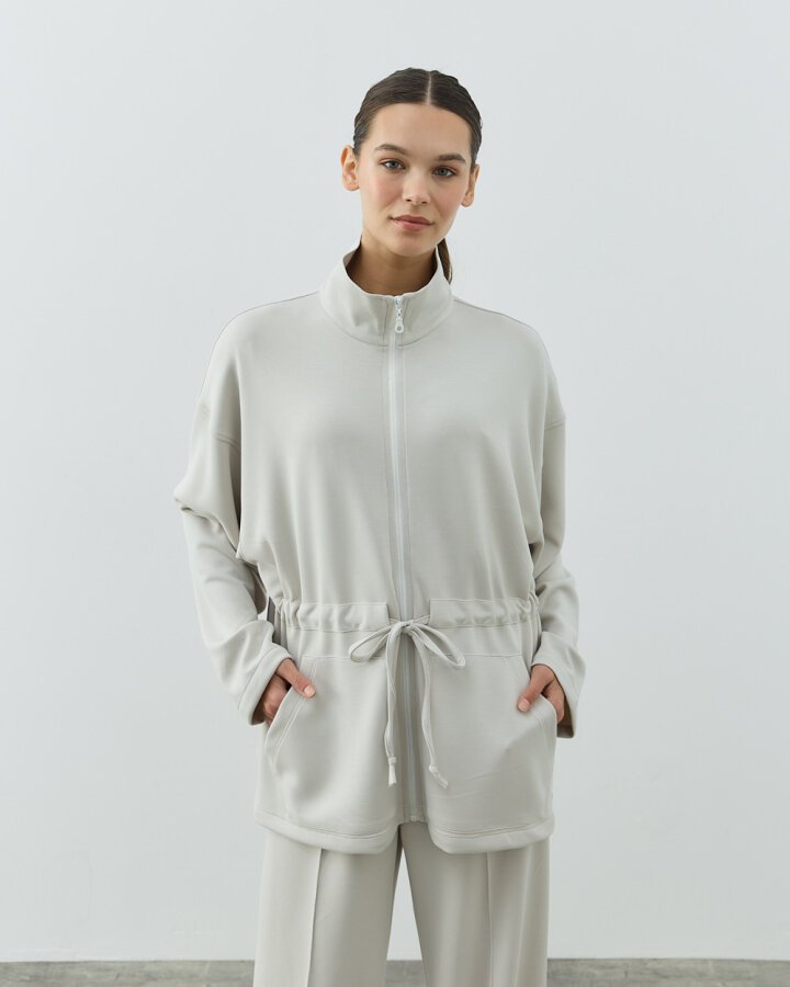 Modal Soft Touch Tünelli Fermuarlı Hırka Taş - Aybikestil