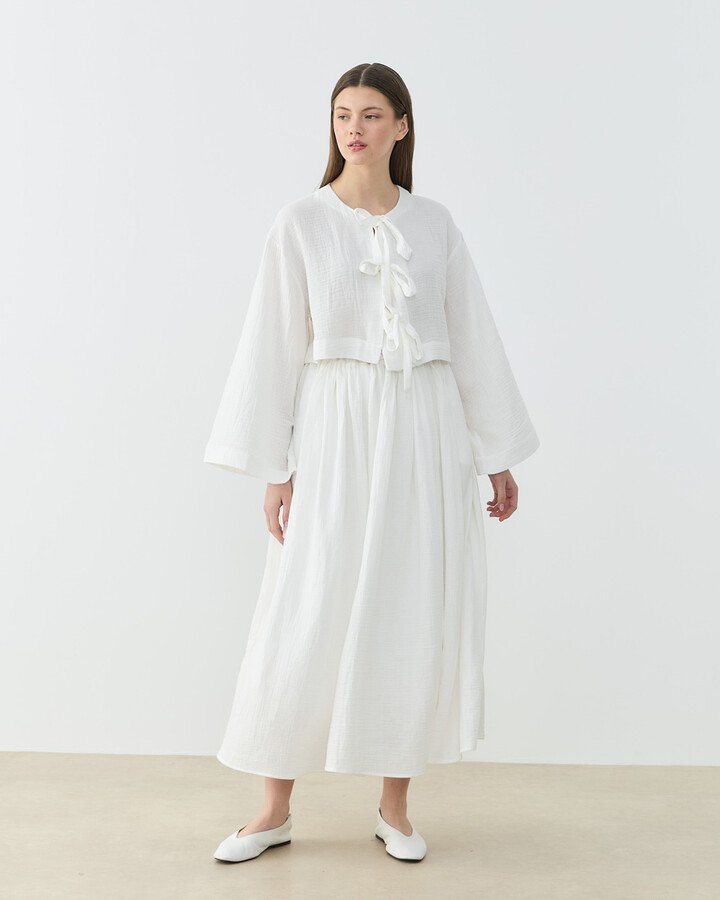 Müslin Fiyonklu Kimono Bluz Ekru