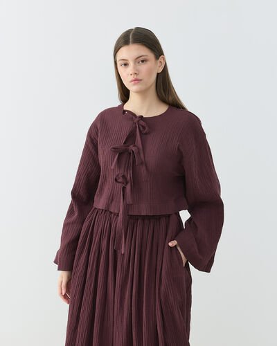Müslin Fiyonklu Kimono Bluz Sumak 