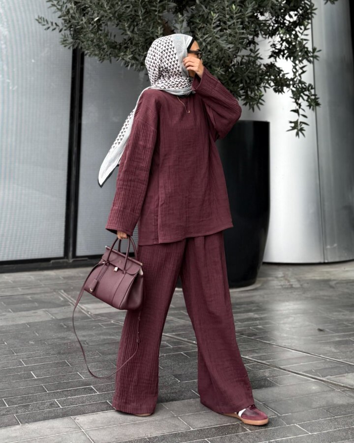 Müslin Pantolonlu Takım Sumak - (1)