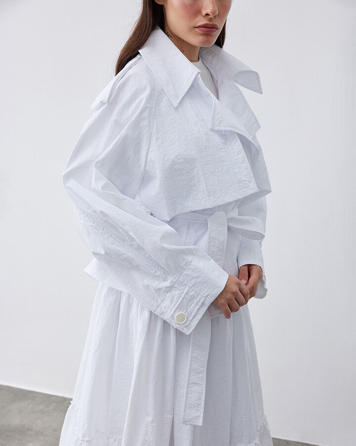Linea Oversize Kısa Trençkot Beyaz