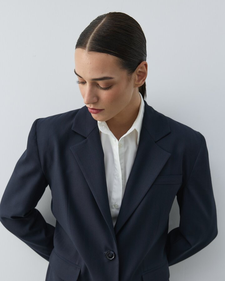 Oversize New Blazer Ceket Lacivert Çizgili - Aybikestil (1)