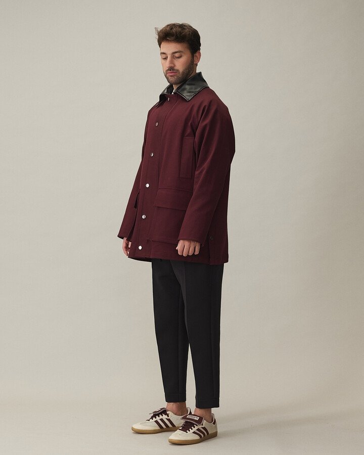Erkek Oversize Salaş Cepli Parka Bordo