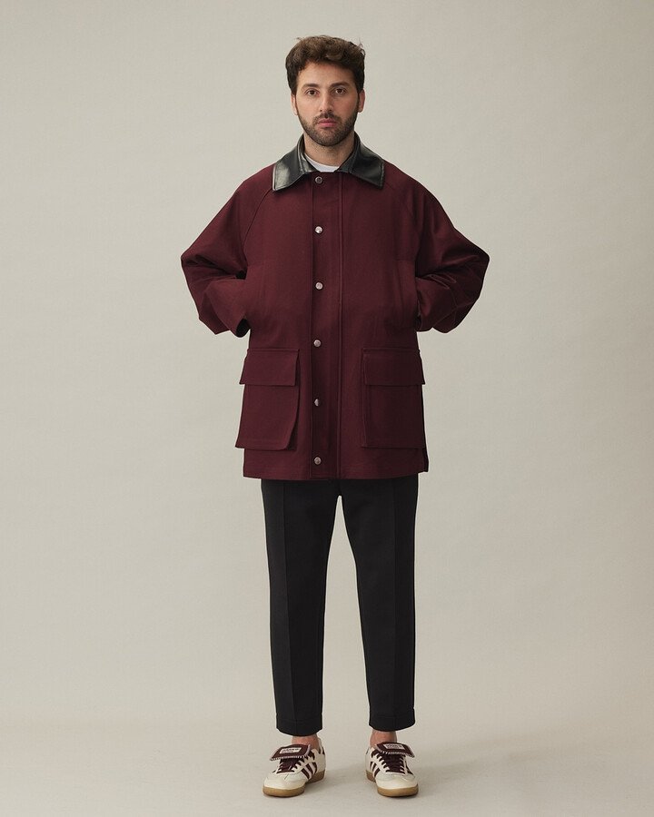 Erkek Oversize Salaş Cepli Parka Bordo