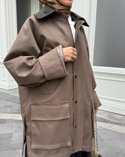 Oversize Salaş Cepli Parka Haki 