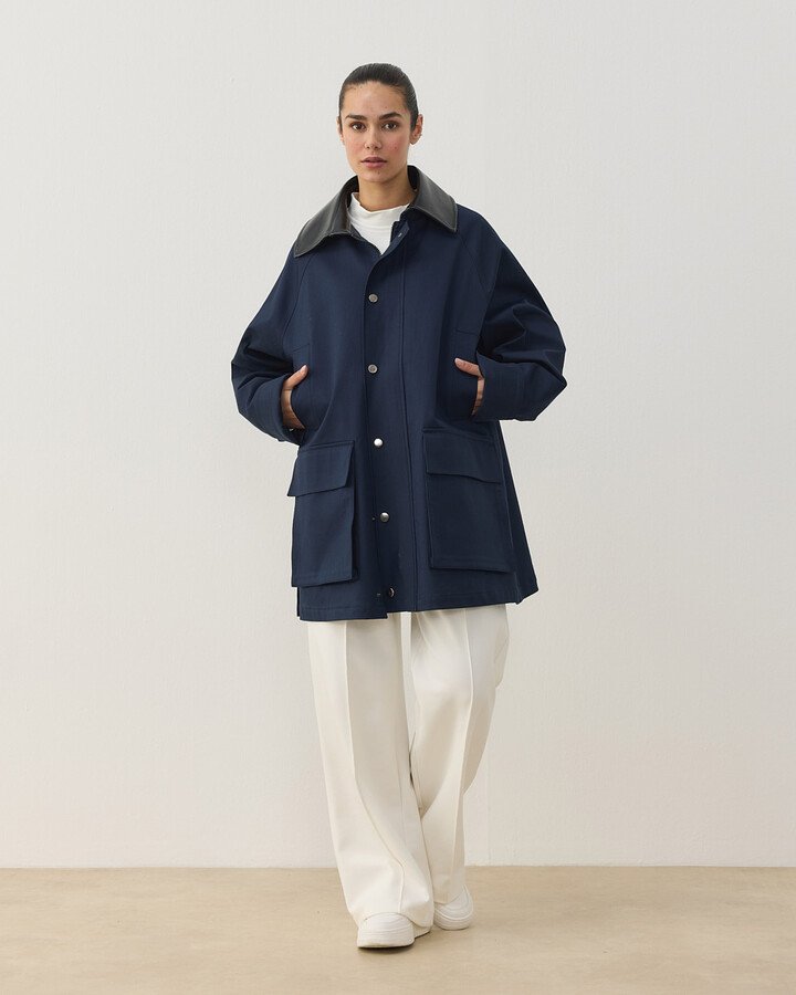 Oversize Salaş Cepli Parka Lacivert