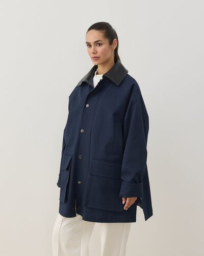 Oversize Salaş Cepli Parka Lacivert 
