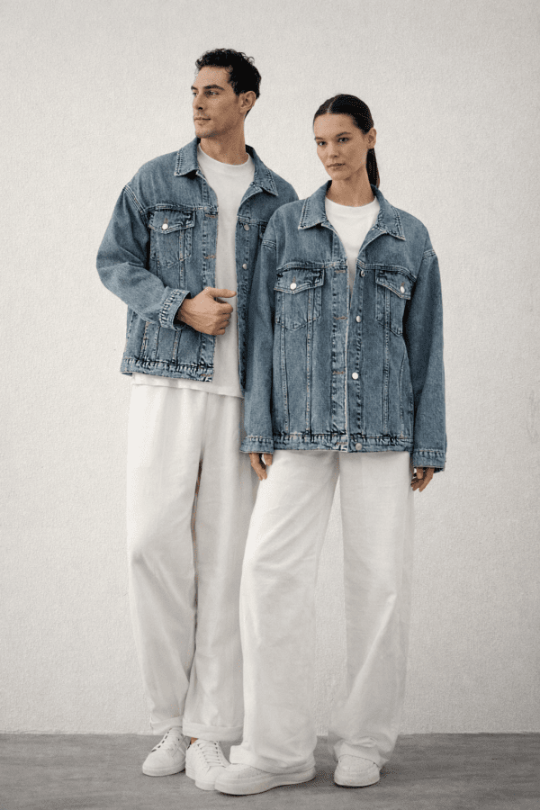 Oversize Unisex Jean Ceket Çift Seti Açık Mavi - 