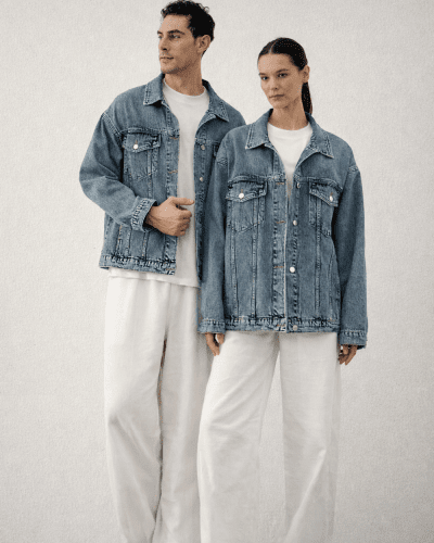 Oversize Unisex Jean Ceket Çift Seti Açık Mavi 