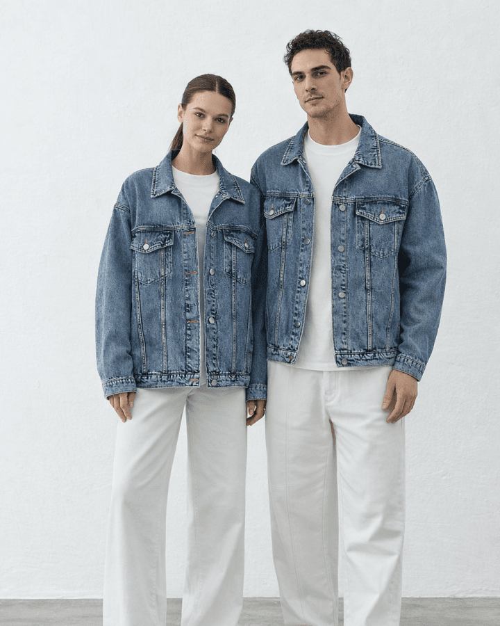Oversize Unisex Jean Ceket Çift Seti Açık Mavi - 