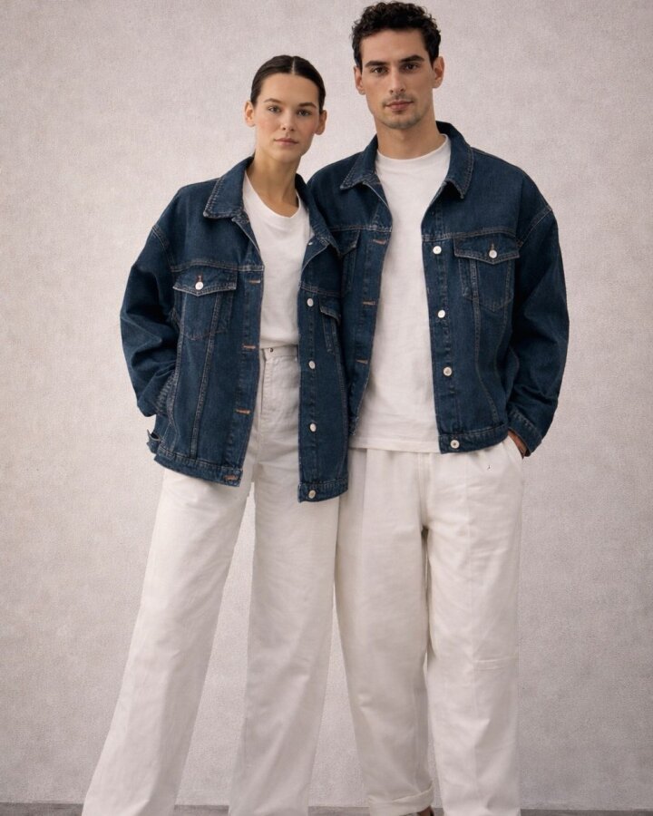 Oversize Unisex Jean Ceket Çift Seti Mavi
