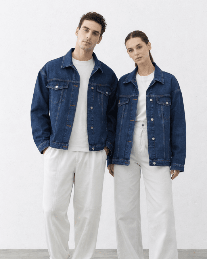 Oversize Unisex Jean Ceket Çift Seti Mavi - 