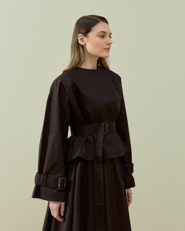 Paper Gabardin Atkılı Mini Trençkot Acı Kahve - (1)