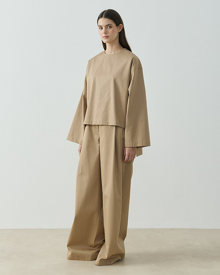 Paper Gabardin Çift Pileli Palazzo Pantolon Camel - Aybikestil (1)
