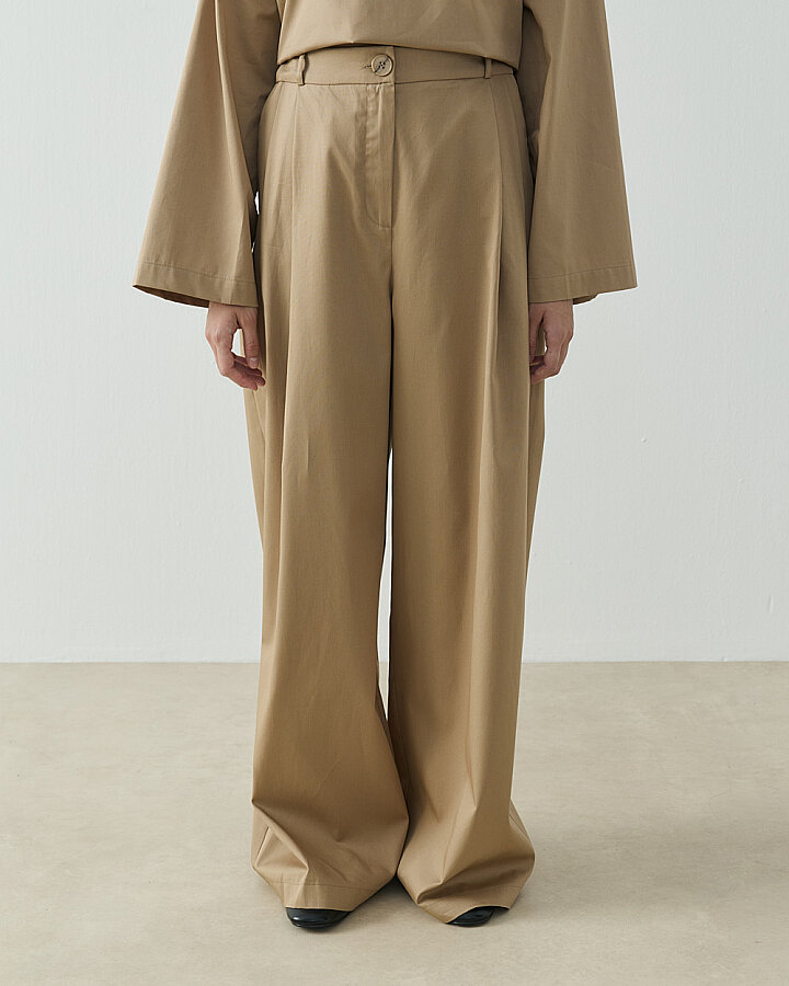 Paper Gabardin Çift Pileli Palazzo Pantolon Camel - Aybikestil (1)