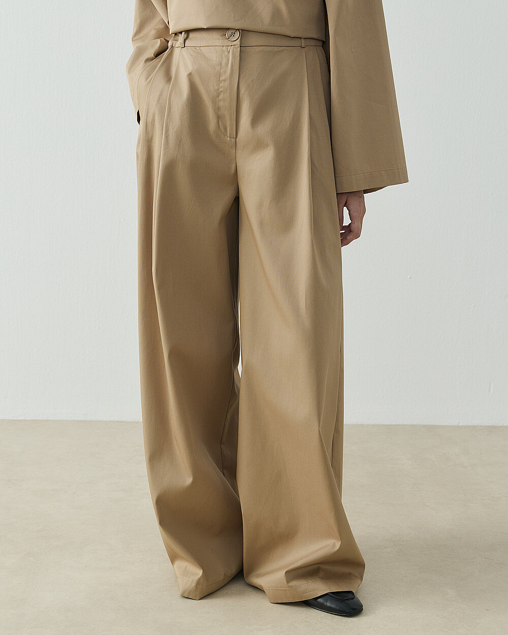 Paper Gabardin Çift Pileli Palazzo Pantolon Camel - Aybikestil