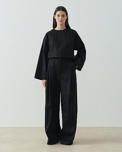 Paper Gabardin Çift Pileli Palazzo Pantolon Siyah - Aybikestil (1)