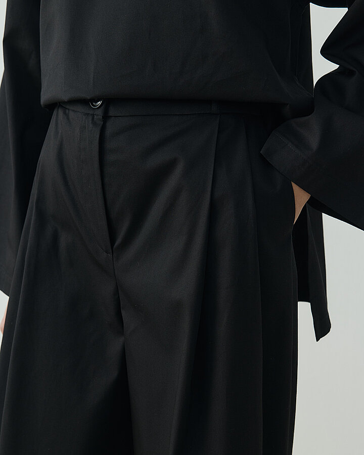 Paper Gabardin Çift Pileli Palazzo Pantolon Siyah - Aybikestil (1)