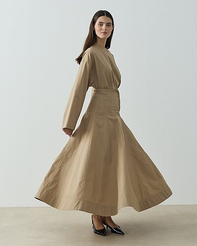 Paper Gabardin Çok Parçalı Pervazlı Etek Camel - Aybikestil (1)
