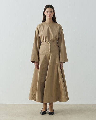 Paper Gabardin Çok Parçalı Pervazlı Etek Camel - Aybikestil