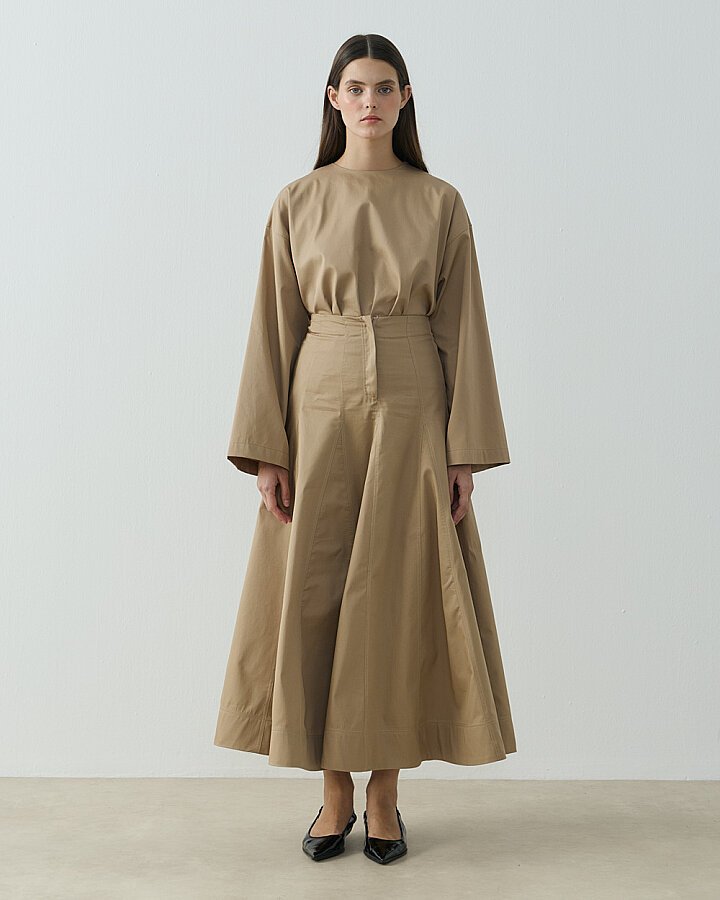Paper Gabardin Çok Parçalı Pervazlı Etek Camel