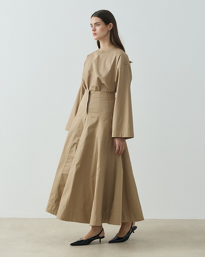 Paper Gabardin Çok Parçalı Pervazlı Etek Camel - Aybikestil (1)