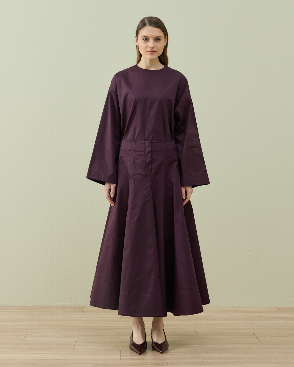 Paper Gabardin Çok Parçalı Pervazlı Etek Mürdüm - Aybikestil