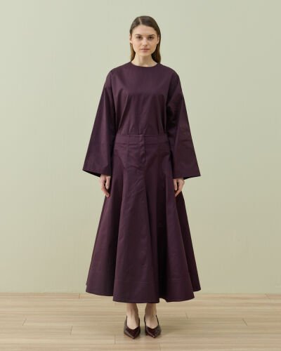 Paper Gabardin Çok Parçalı Pervazlı Etek Mürdüm 