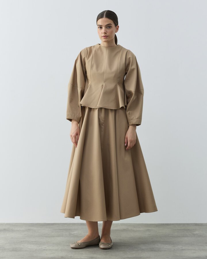 Paper Gabardin Kulplu Volanlı Replum Kısa Bluz Camel - Aybikestil (1)