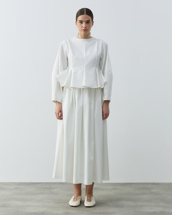 Paper Gabardin Kulplu Volanlı Replum Kısa Bluz Ekru - Aybikestil (1)