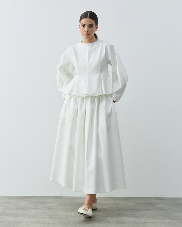 Paper Gabardin Kulplu Volanlı Replum Kısa Bluz Ekru - Aybikestil (1)