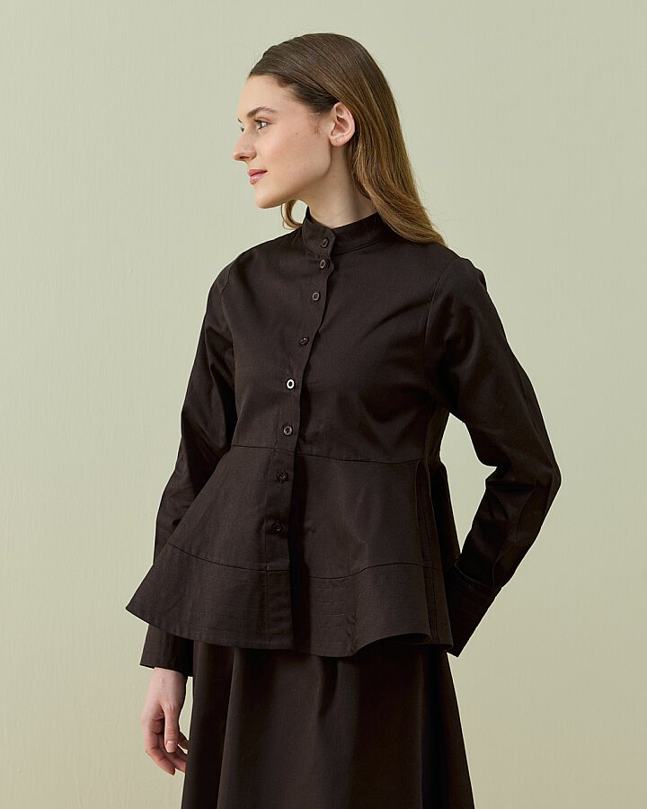 Paper Gabardin Nervürlü Kuplu Font Gömlek Acı Kahve - Aybikestil (1)