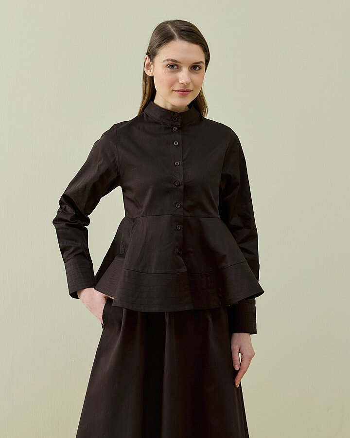 Paper Gabardin Nervürlü Kuplu Font Gömlek Acı Kahve - Aybikestil