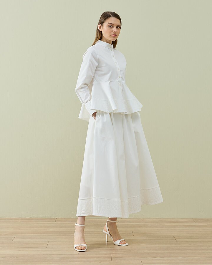 Paper Gabardin Nervürlü Kuplu Font Gömlek Ekru - Aybikestil (1)