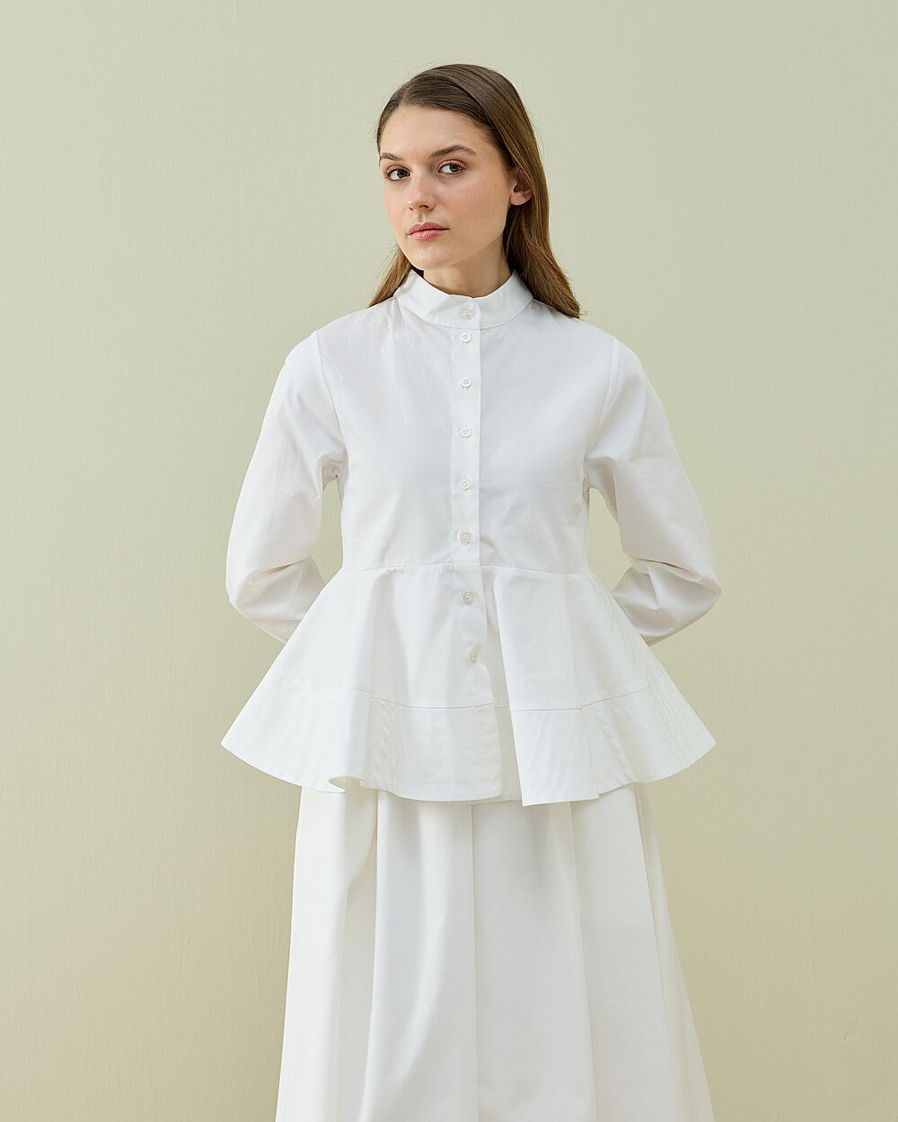 Paper Gabardin Nervürlü Kuplu Font Gömlek Ekru - Aybikestil