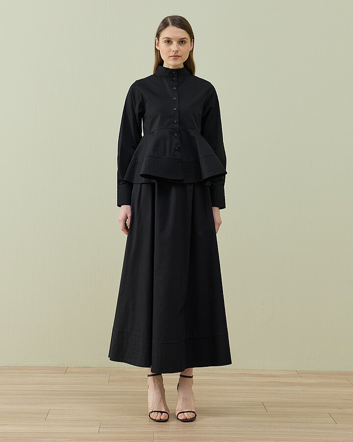 Paper Gabardin Nervürlü Kuplu Font Gömlek Siyah - Aybikestil (1)