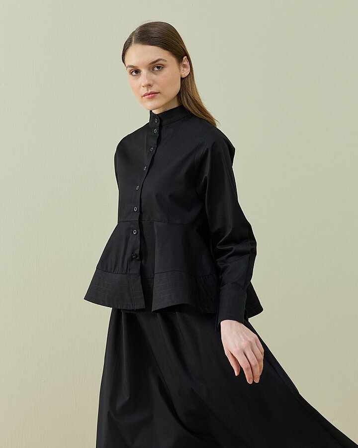 Paper Gabardin Nervürlü Kuplu Font Gömlek Siyah - Aybikestil (1)