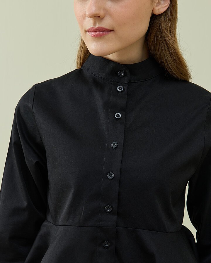 Paper Gabardin Nervürlü Kuplu Font Gömlek Siyah - Aybikestil (1)