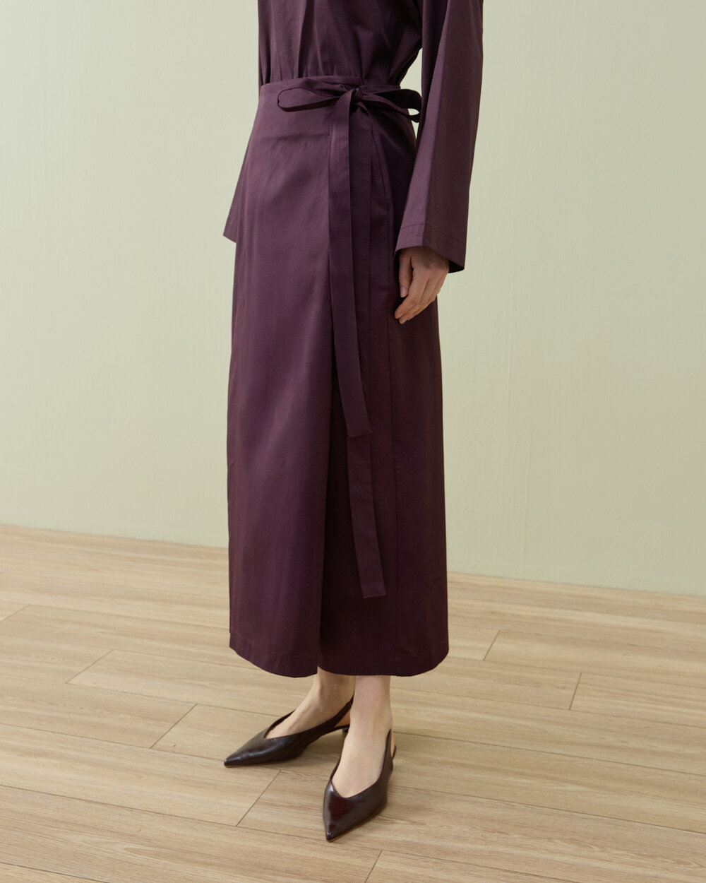 Paper Gabardin Önden Kapaklı Bağlamalı Etek Mürdüm - Aybikestil