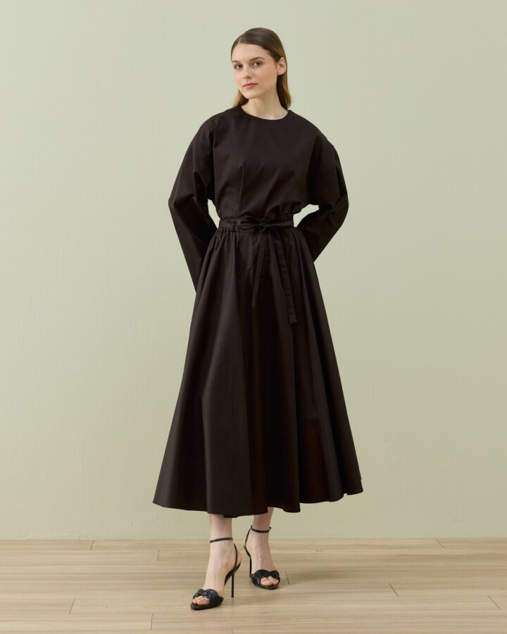 Paper Gabardin Tam Kloş Önü Patlı Etek Acı Kahve - Aybikestil (1)