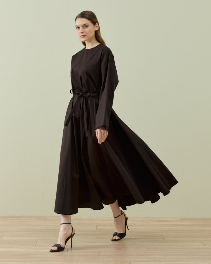 Paper Gabardin Tam Kloş Önü Patlı Etek Acı Kahve - Aybikestil (1)