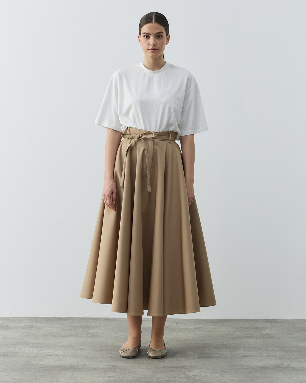 Paper Gabardin Tam Kloş Önü Patlı Etek Camel - Aybikestil