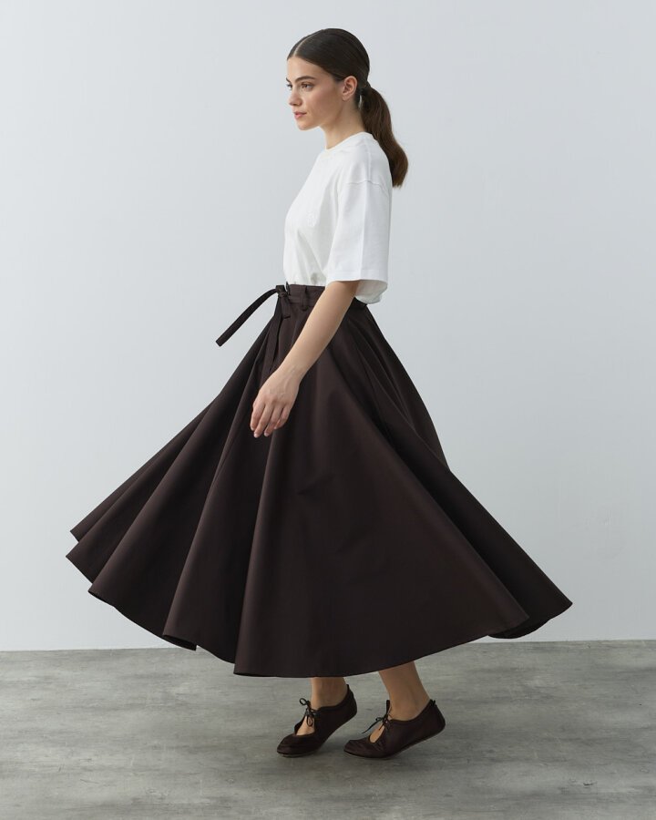 Paper Gabardin Tam Kloş Önü Patlı Etek Kahve - Aybikestil (1)