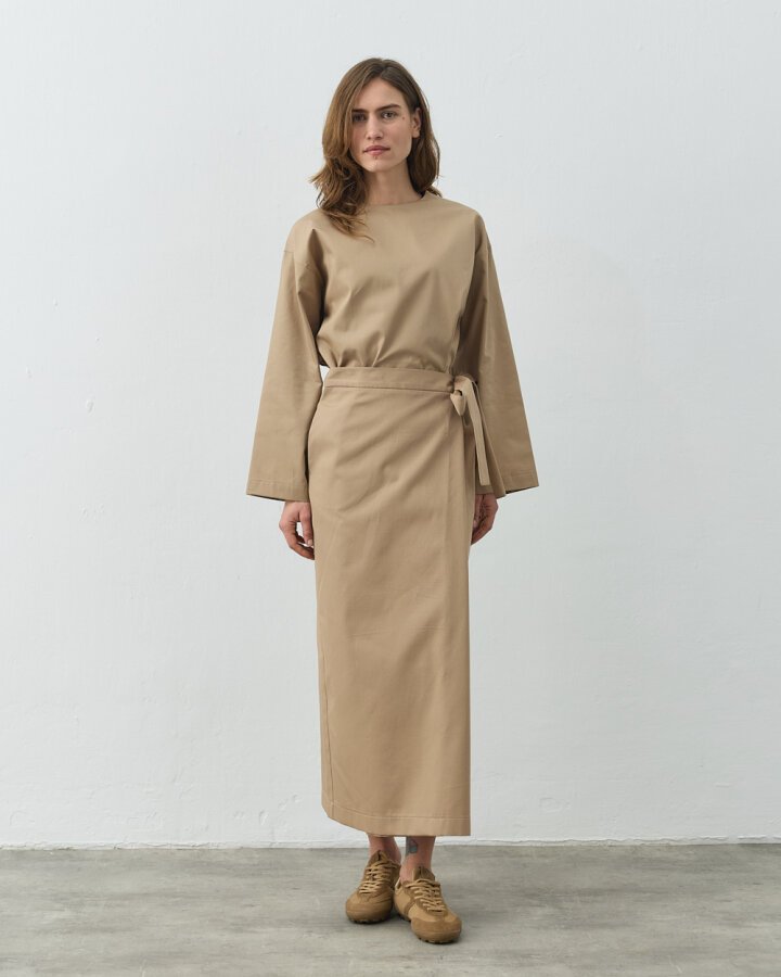 Paper Gabardin Yandan Bağlamalı Kapaklı Etek Camel - Aybikestil (1)