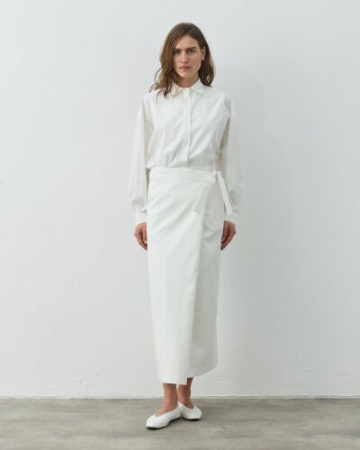 Paper Gabardin Önden Kapaklı Bağlamalı Etek Ekru - Aybikestil (1)