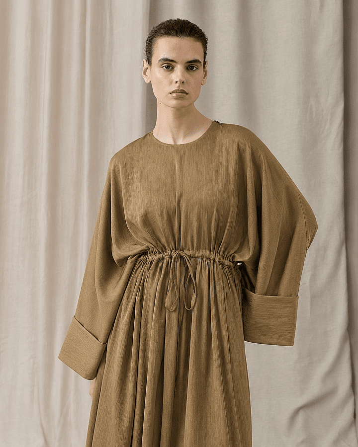 Parlak Abaya Bol Yarasa Elbise Gold - Aybikestil (1)