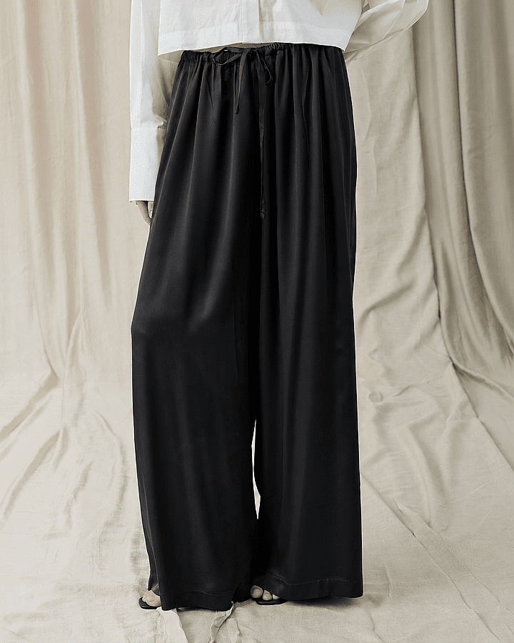 Parlak Wide Leg Bol Pantolon Siyah - Aybikestil