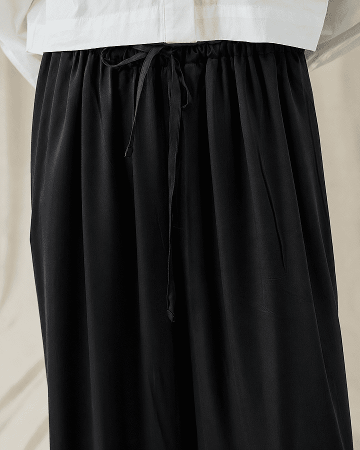 Parlak Wide Leg Bol Pantolon Siyah - Aybikestil (1)