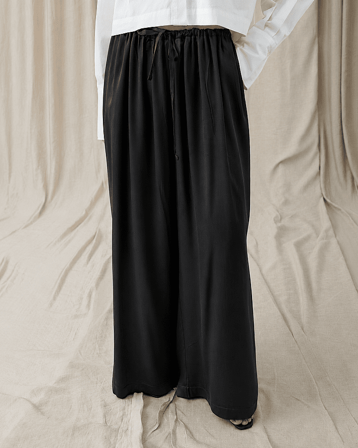 Parlak Wide Leg Bol Pantolon Siyah - Aybikestil (1)